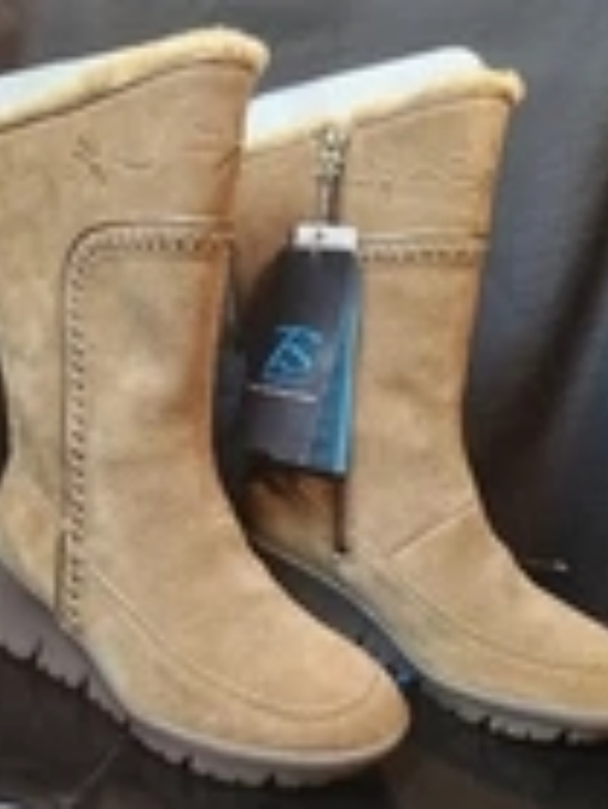 Brilliant Earth Shoes - Brilliant Women Sz 6 Honey Brown/Tan Suede Faux Fur Waterproof 1/2 Calf Boot NIB